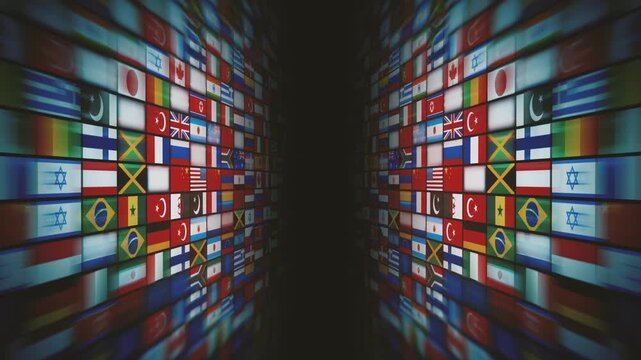 All World Countries Flags 3D Background
3d background with international world flags icons mosaic shifting and speed effect along with depth of blur