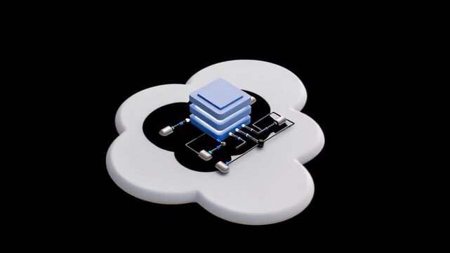 White cloud with microchip, cloud computing technology concept, digital technology and data network concept background