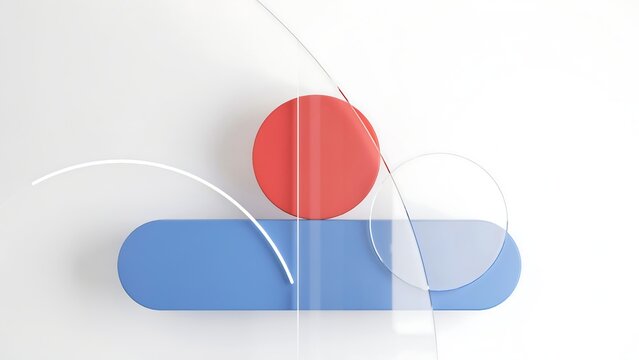 Minimalist abstract composition of red sphere and blue capsule shape