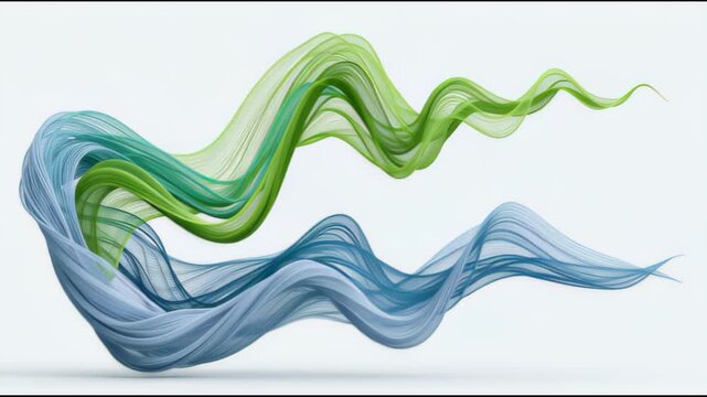 Abstract blue and green flowing waves on white background, elegant smooth motion, abstract motion background for modern