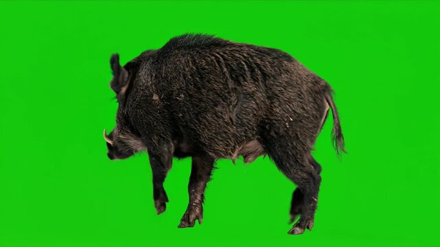 wild boar walking and turning around on green screen studio vfx projects video