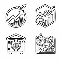 Fototapeta premium Line Art Icons: Financial Growth, Investment, and Business Strategy