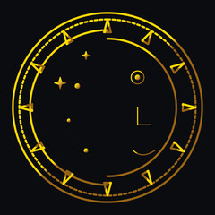 Fototapeta premium Golden sun and moon alchemy element design featuring mystical celestial symbols on a solid black background