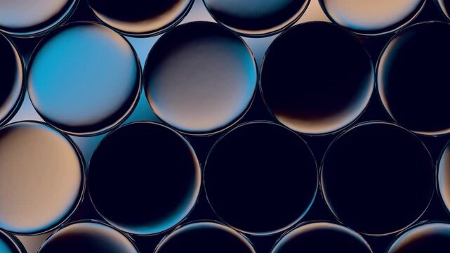 Premium 4K seamless loop of refracting glass spheres shifting fluidly over a dark black background. Elegant blue and green light bending through glossy translucent orbs for tech branding.