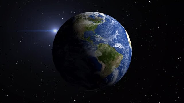 Rotating Planet Earth in Outer Space with Stars, Realistic Global Animation 4K