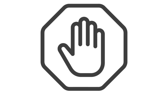 A dark gray octagonal stop sign icon featuring a flat hand symbol in the center