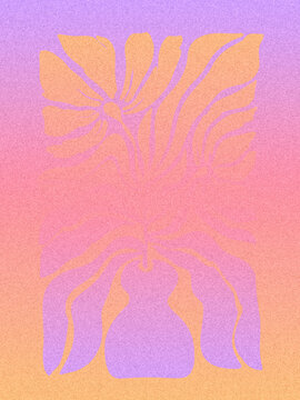 Y2K Botanical Gradient Background with Grain Texture and Colorful Organic Leaves