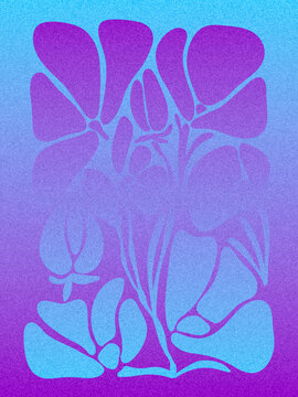 Y2K Botanical Gradient Background with Grain Texture and Colorful Organic Leaves