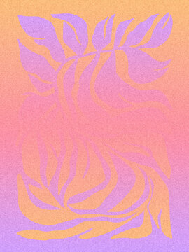 Y2K Botanical Gradient Background with Grain Texture and Colorful Organic Leaves