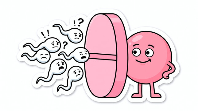 Cartoon sperm and egg characters in a humorous fertility concept illustration