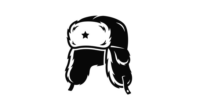 Black Silhouette of a Russian Ushanka Hat with Star Emblem