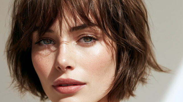 Bixie Cut Hairstyle Close Up Portrait With Messy Short Layered Hair
