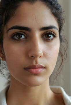 Close-up portrait of a young woman with natural skin texture