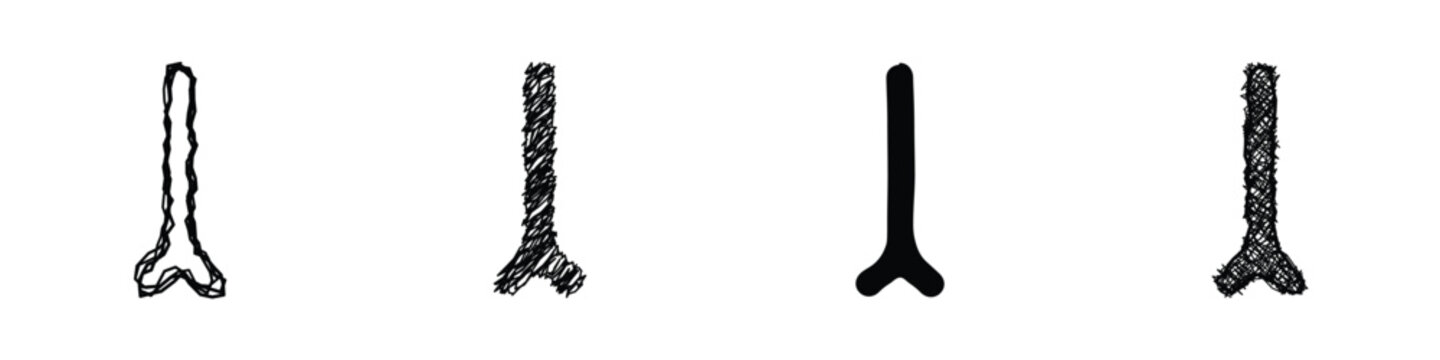 Stylized depictions of a tail fin in various artistic styles