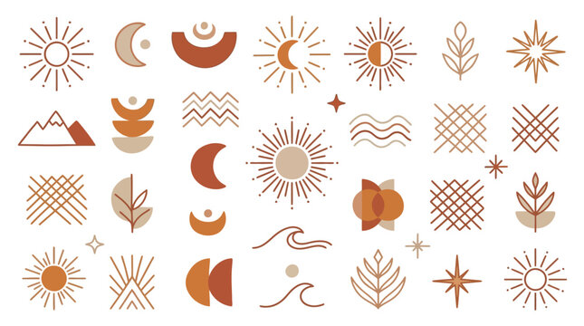 Modern Boho Celestial Vector Collection with Sun Moon and Minimalist Shapes
