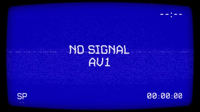 VHS No Signal Screen Animation with Blue CRT Display and Analog Noise