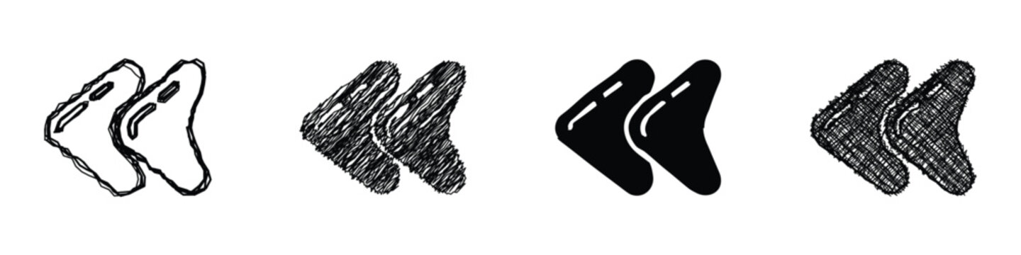 Set of four rewind icons with different artistic styles and textures
