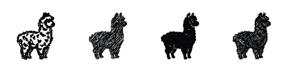 Fototapeta premium Collection of four llama and alpaca illustrations in various artistic styles