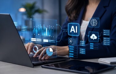 Fototapeta premium Artificial Intelligence and Data Science Concept, Professionals Working with AI Chatbots to Build Code, Train Models and Analyze Large-Scale Data