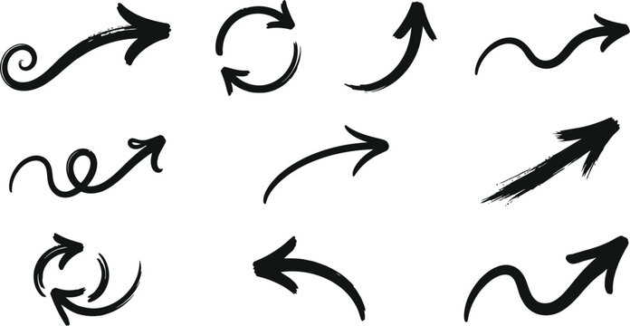 Collection of hand drawn curved arrows and directional doodles with direction sketches elements pointing artistic collection abstract navigation