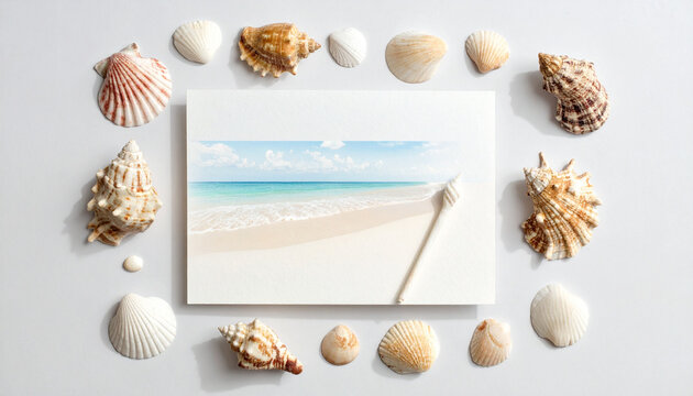 Seashell Border on White Background
