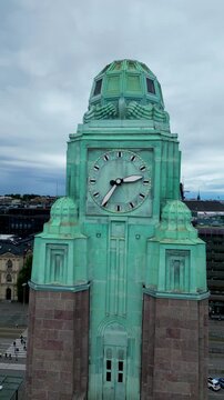 Aerial View of Helsinki Central Railway Station Clock Tower, Helsinki, Finland