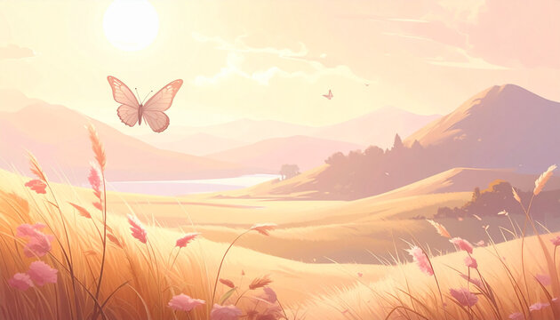 Dreamy Golden Meadow Landscape