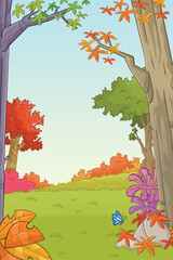 Fototapeta premium Cartoon colorful forest. Green park. Nature landscape.