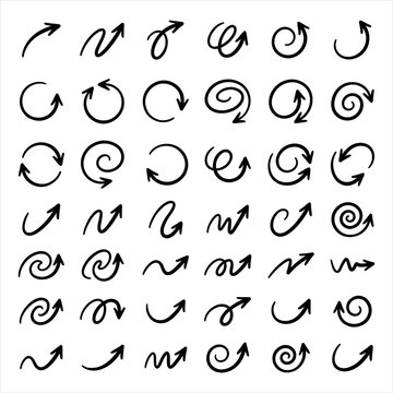 Collection of hand drawn scribble arrows and decorative swirls with scribble collection direction illustration isolated creative scribbles business presentation infographic annotation