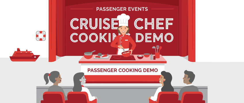Cruise Chef Cooking Demonstration Event for Passengers on Ship