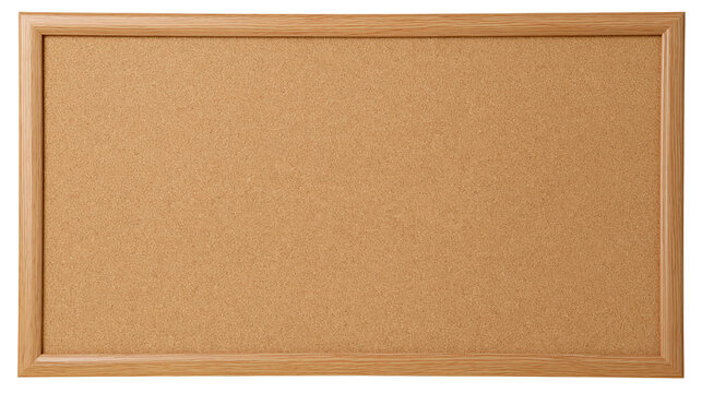 Rectangular cork board with light wood frame, isolated on transparent background