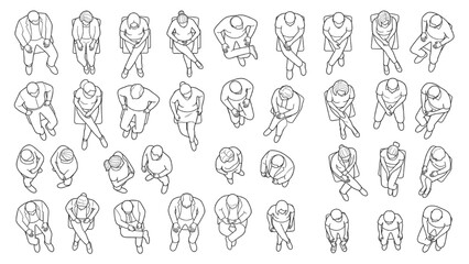 Fototapeta premium Collection of Overhead View Seated People Figures for Architectural Design and Site Plans