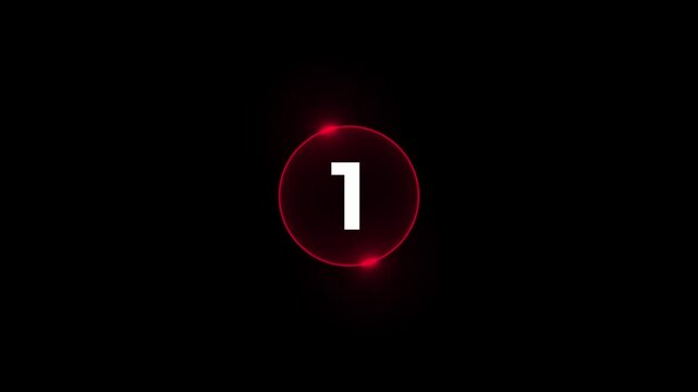 5 seconds countdown timer animation, 5-0 counting down seconds red color neon number digital coundown animated video.4k video