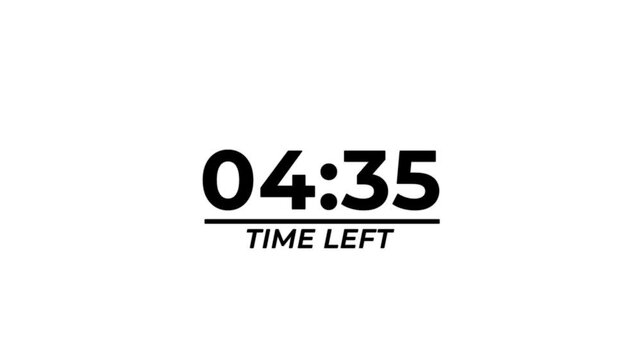 simple 5 minutes countdown timer left animation, 5 minutes circle timer left countdown with white background.