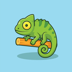  Cute Green chameleon on a branch vector illustration © Ace