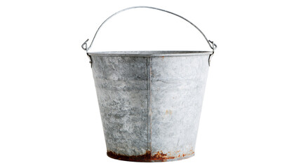 Rustic galvanized metal bucket with wire handle, isolated on transparent background © AnaMaria