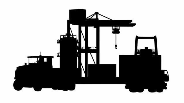 Silhouette of a heavyduty industrial truck with an integrated crane and container handling equipment for logistics and construction