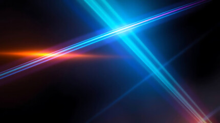 Naklejka premium Blue and orange light streaks crossing in darkness with abstract motion blur for technology concepts
