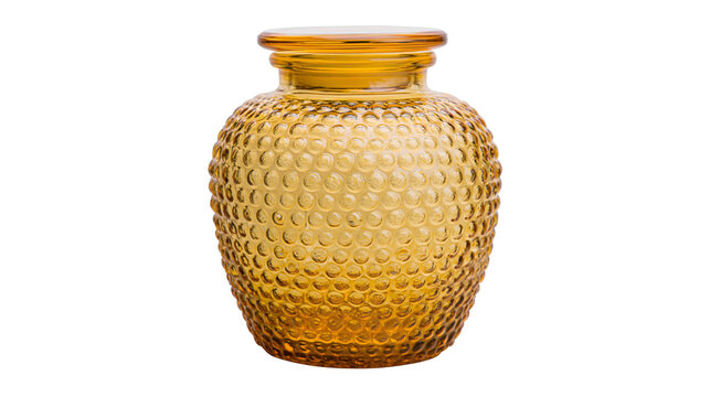 Textured amber glass vase with bubble pattern, isolated on transparent background