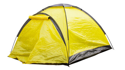 Bright yellow dome tent with dark grey accents, isolated on transparent background © AnaMaria