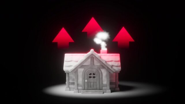 Close Up Shot of Miniature Clay House with Chimney Smoke and Red Arrows