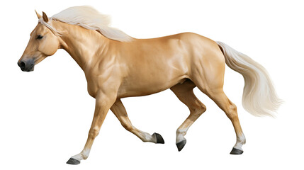 Golden palomino horse with flowing mane and tail, isolated on transparent background © AnaMaria
