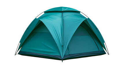 Teal dome camping tent with open entrance, isolated on transparent background © AnaMaria