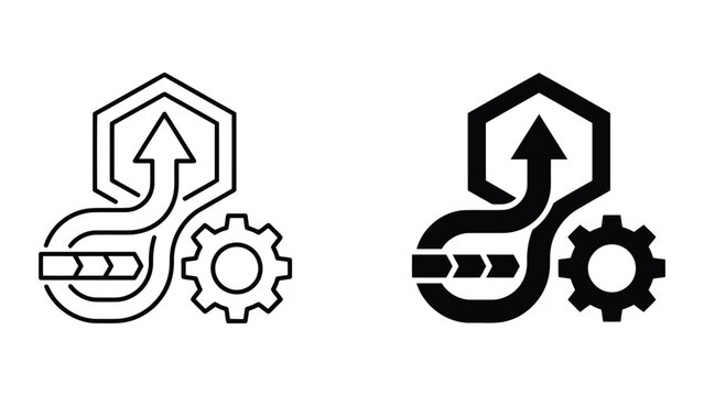 Data integration and workflow automation icon set with arrow and gear, workflow