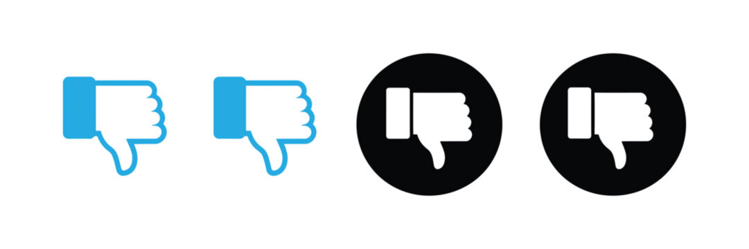 Dislike Icon vector. Dislike sign and symbol, hand with thumb down for feedback, rating, review, social media, and user interface design.