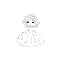 Fototapeta premium Charming princess illustration with curly hair and flowing gown on a white background