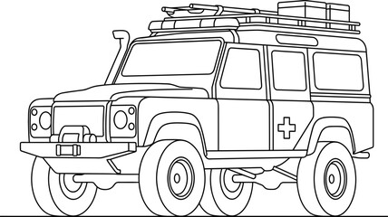 Off-road ambulance vehicle line drawing, emergency medical transport, rescue SUV © Matcha