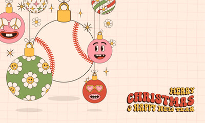 Fototapeta premium Vecteezy baseball merry christmas and happy new-year groovy sports