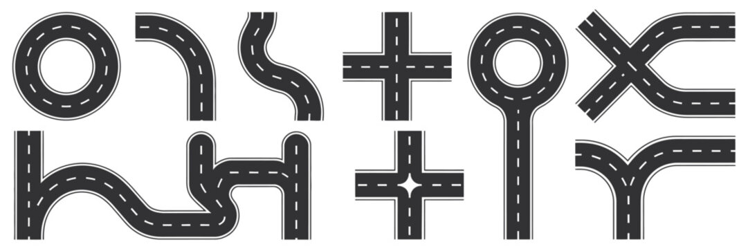 road vector pack of straight curved connectors junction and split
