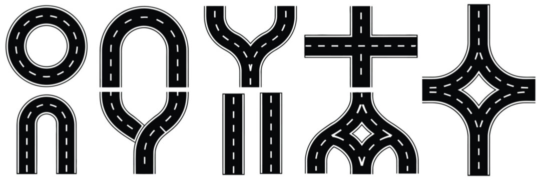 road modular vector set of road segments intersections and roundabouts